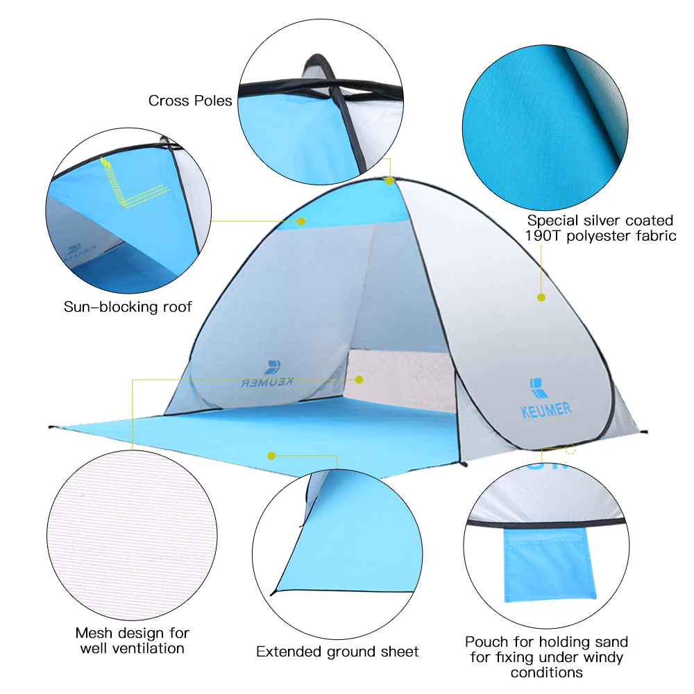 Cheap Goat Tents 70.9x59x43.3 Inch Automatic Instant Pop up Beach Tent Anti UV Sun Shelter Cabana for Camping Fishing Hiking Picnic   